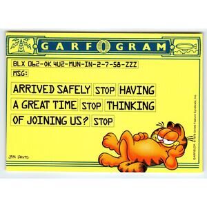 Vintage Garfield Postcard "GARFOGRAM" Arrived Safely Message Unused 1978